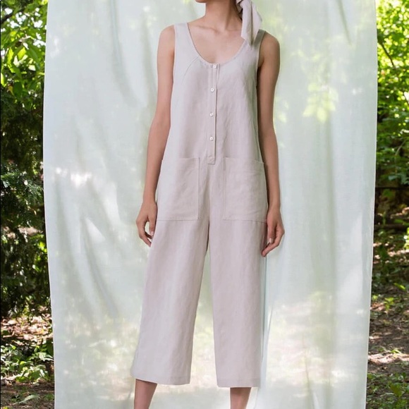 eve gravel Pants - Eve Gravel cream linen blend loose fit jumpsuit